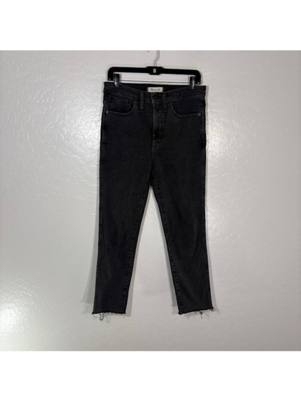 Madewell Stovepipe Jeans Womens 28 Black High Rise Raw Hem Ankle Denim Stretch